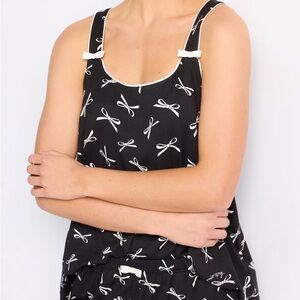 Kate Spade Black Shorty Pajamas with White Bow Design
